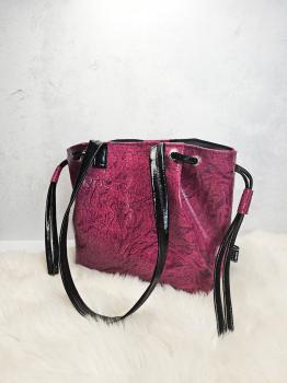 Preview: 50x68 cm Zuschnitt Kunstleder Pink in Crashknitteroptik Jupiter by Swafing